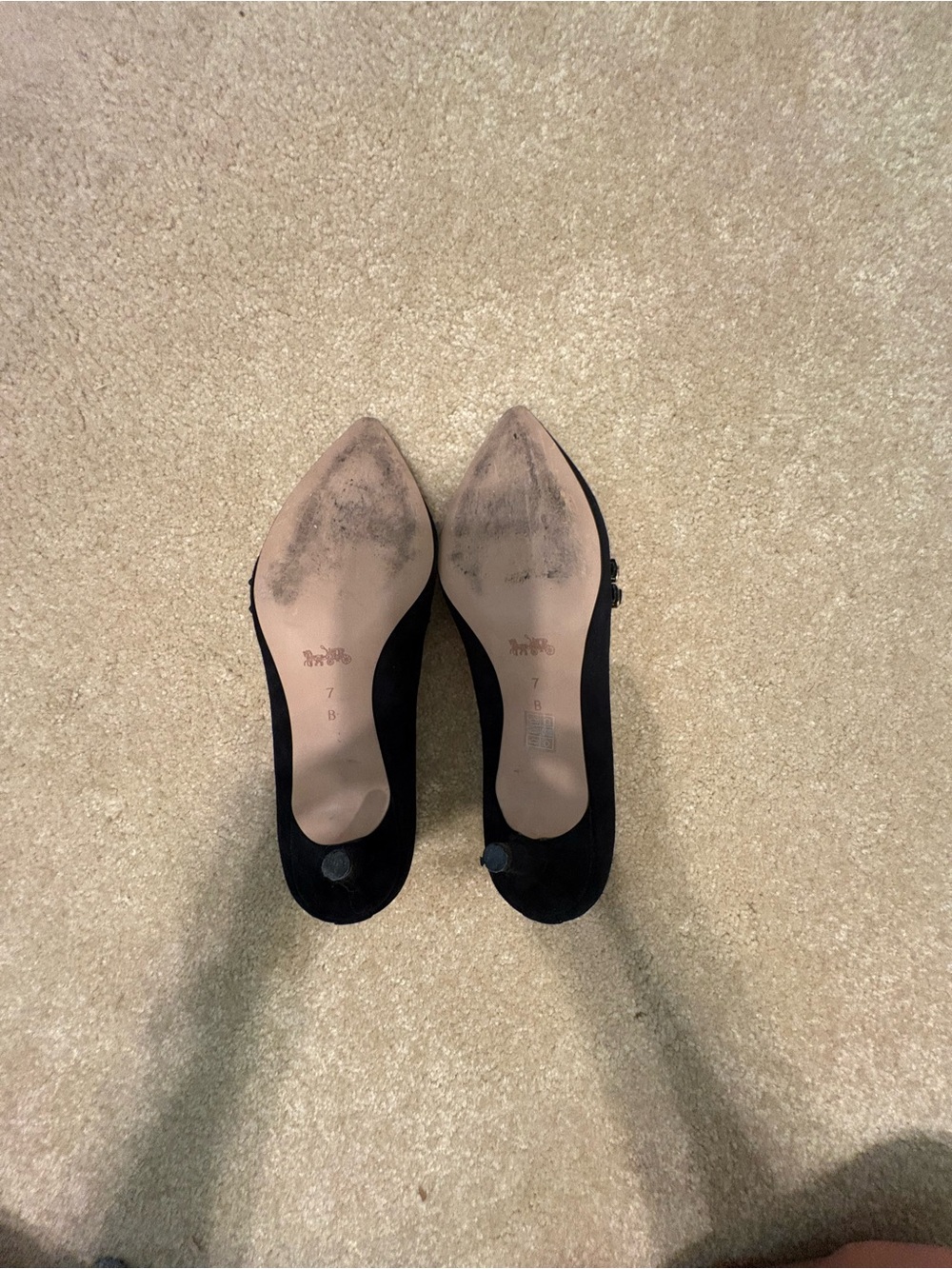 Coach Black Suede Pointed-Toe Double-Strap Pumps - Picture 6 of 6